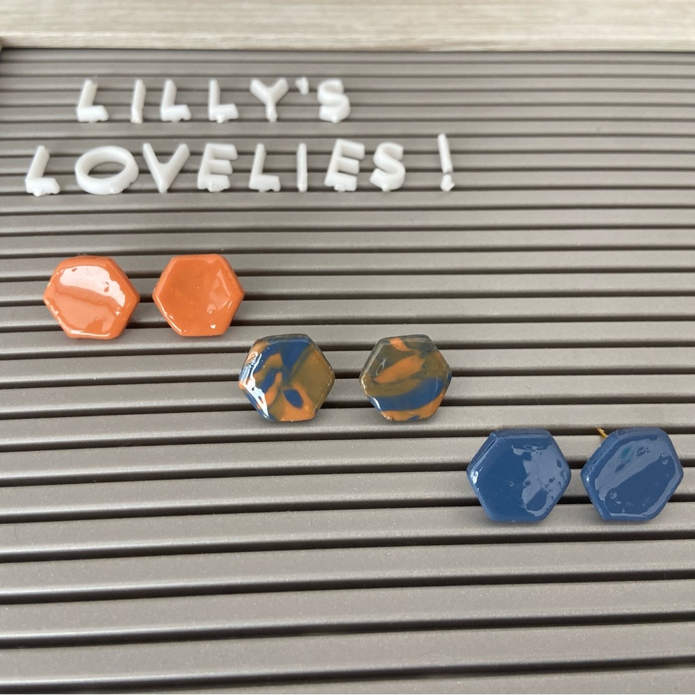 Handmade geometric set of three studded earrings by Lilly’s Lovelies.